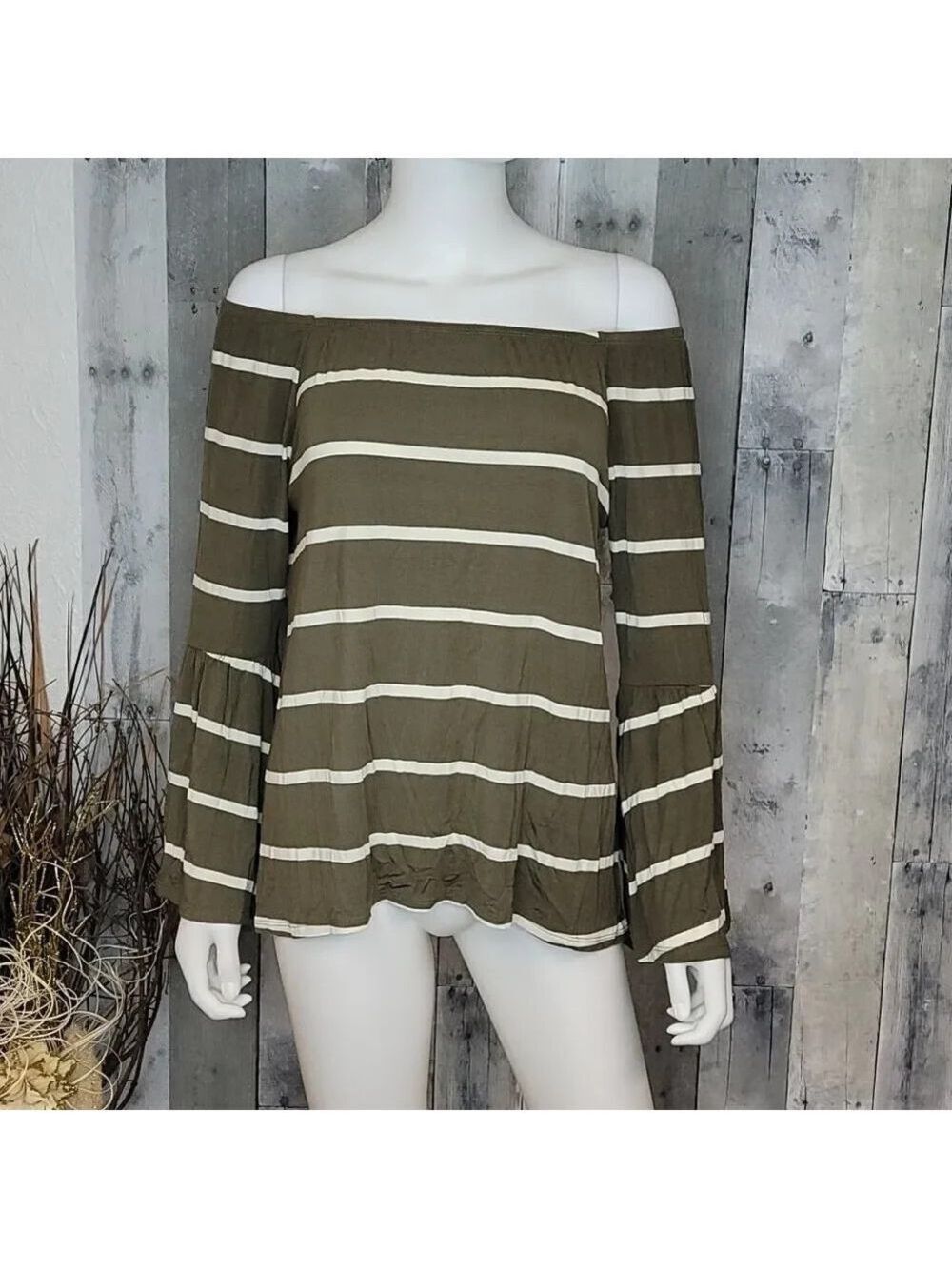 Chaser Off the shoulder striped bell sleeves top